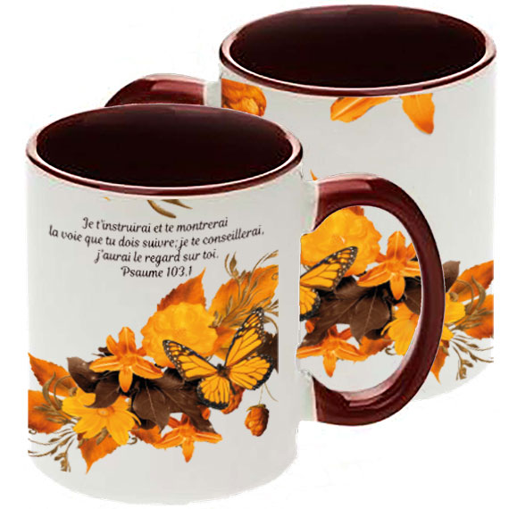 Mug bicolore blanc/marron «Je t'instruirai […] - Psaume 103.1