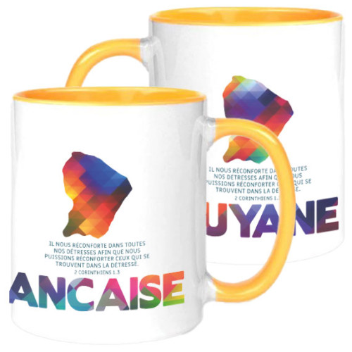 Mug bicolore jaune/blanc Guyane Française - «Il nous réconforte […]» 2 Co 1.3