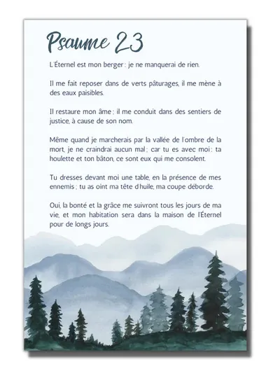 Tableau aluminium "L'Eternel est mon berger…" Psaume 23 - motif montagne