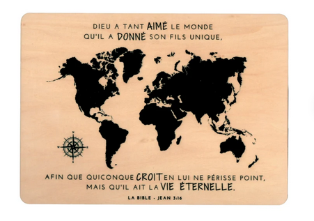 Tableau en bois "Monde" Jean3.16