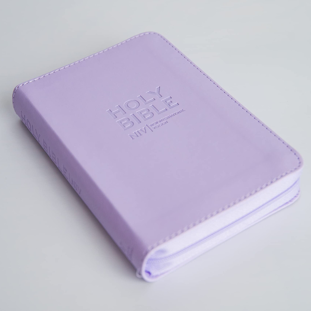 Anglais, Bible NIV, poche, souple, lilas, fermeture éclair