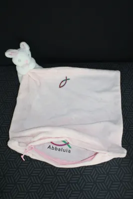 Doudou Lapin - Rose avec Ichtus brodé