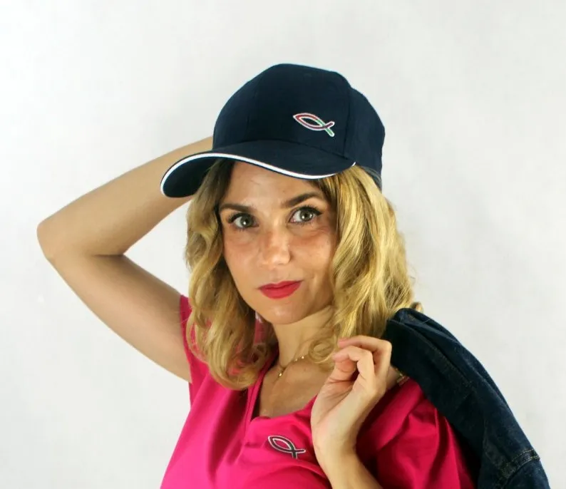 Casquette femme, bleu marine et blanc