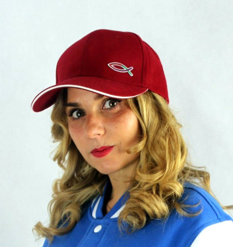 Casquette femme, rouge et ivoire