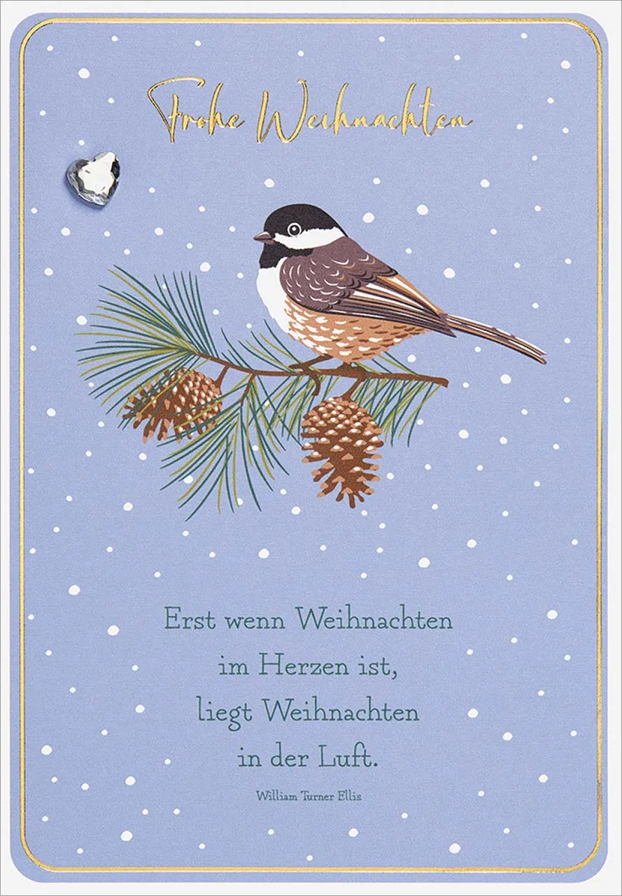 Faltkarte Weihnachten Meise auf Zweig - Strassstein NC
