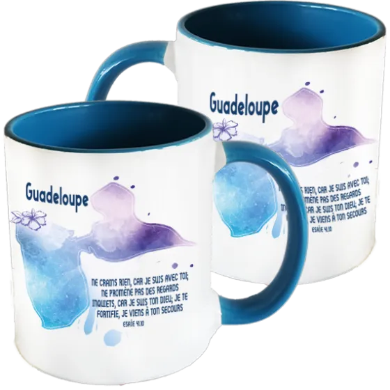 Mug blanc/bleu Guadeloupe - Esaïe 41.10