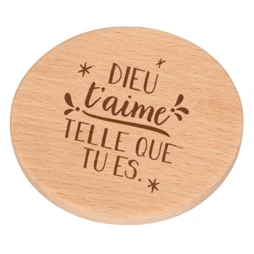 Miroir de poche en bois "Dieu t'aime telle que tu es"