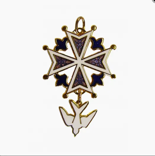 Croix Huguenote émail blanc/bleu en plaqué or - 10 mm