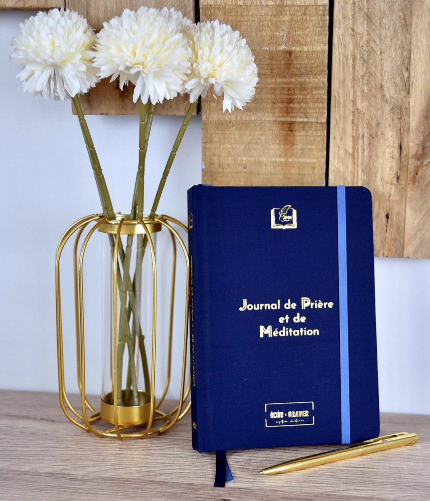 Journal de prière et de méditation, bleu marine avec stylo