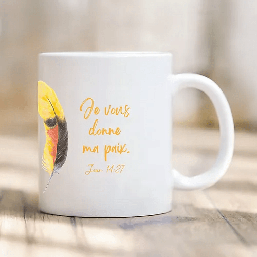 Tasse plume "Je vous donne ma paix" Jean 14.27