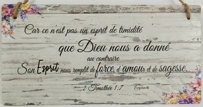 Tableau en bois "Force Amour Sagesse" 2 Timothée 1.7