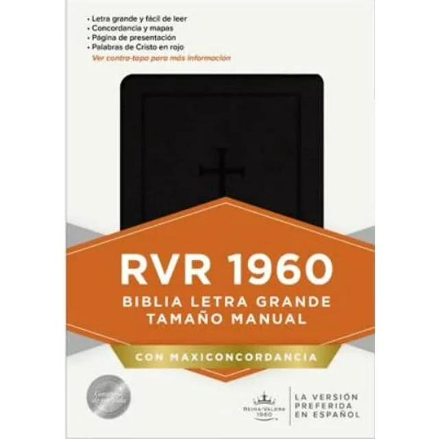 Espagnol, Bible Reina Valera 1960, moyen format, gros caractères, souple, similicuir, noire,...