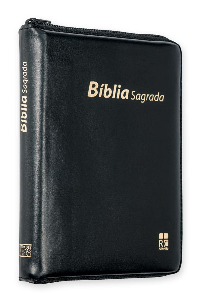 Portugais, Bible Almeida RC, révisée et corrigée - couverture vinyle noir, fermeture éclair