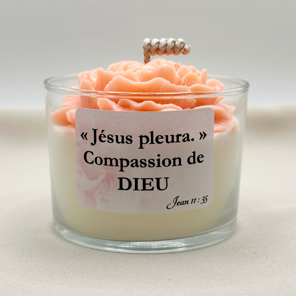 Bougie Pivoine « Jésus pleura » Jean 11.35 - Compassion de Dieu - Parfum Perle de soie