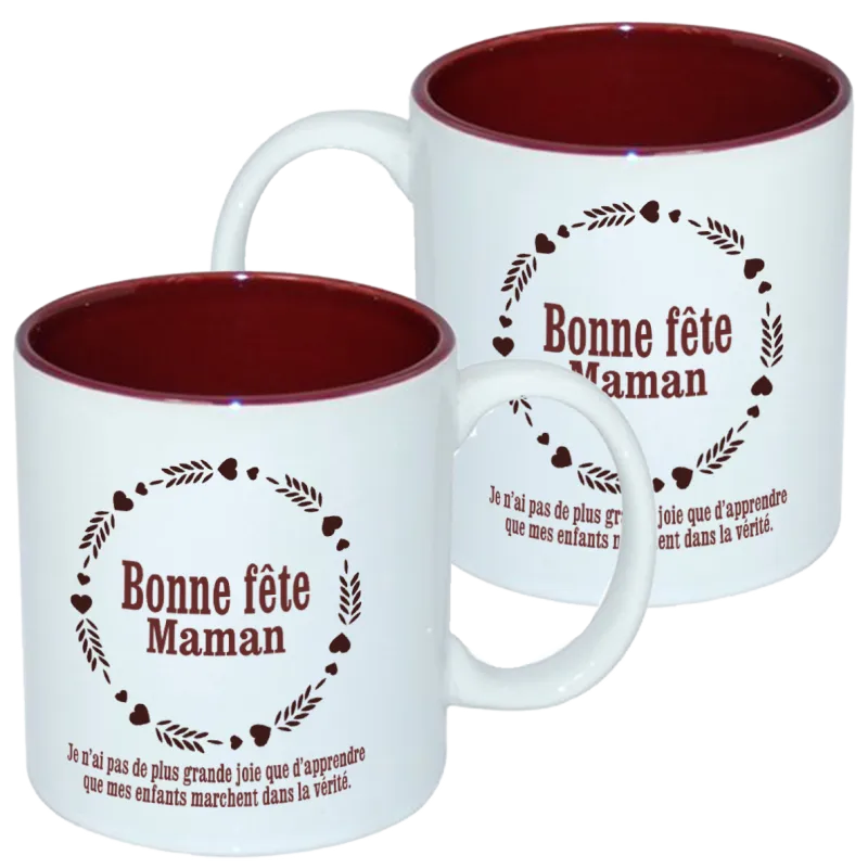 Mug bicolore blanc/marron, Bonne fête maman chérie - 3 Jean 1.4 - Fête des mères