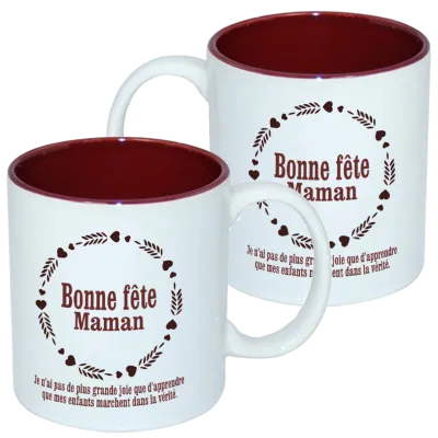 Mug bicolore blanc/marron, Bonne fête maman chérie - 3 Jean 1.4 - Fête des mères