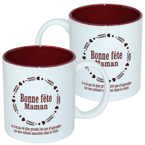 Mug bicolore blanc/marron, Bonne fête maman chérie - 3 Jean 1.4 - Fête des mères