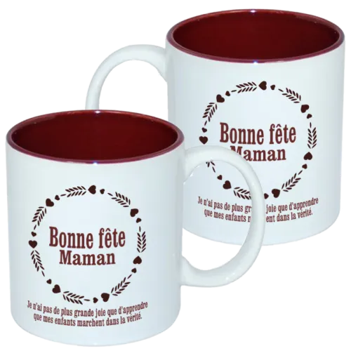 Mug bicolore blanc/marron, Bonne fête maman chérie - 3 Jean 1.4 - Fête des mères