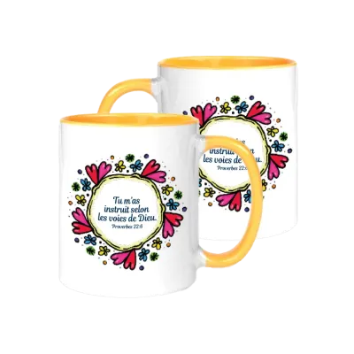 Mug bicolore blanc/jaune "Proverbes 22.6" - Fête des mères