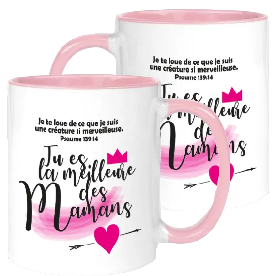 Mug blanc/rose « Tu es la plus merveilleuse […] » - Fête des mères
