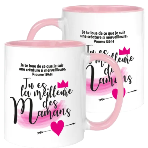 Mug blanc/rose « Tu es la plus merveilleuse […] » - Fête des mères