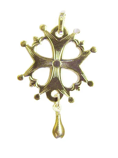 Croix Huguenote en plaqué or, larme - 17mm