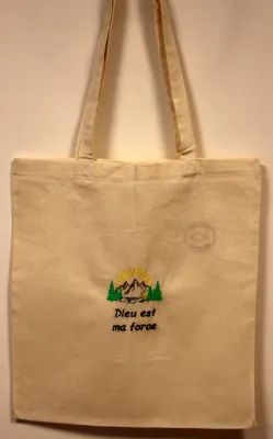 Tote-bag "Dieu est ma force" montagne - brodé