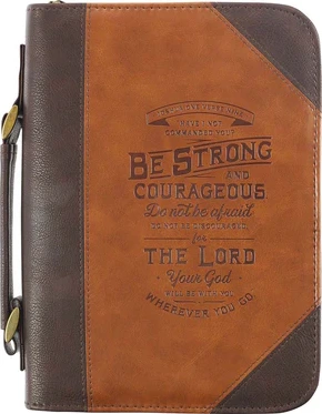 Pochette Bible, Taille XL, "Be strong", similicuir brun/marron, poignée