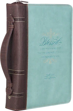 Pochette Bible, taille L, "Blessed", similicuir brun/turquoise, poignée