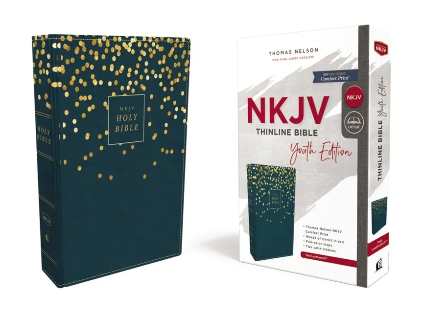 Anglais, Bible NKJV Youth Edition, similicuir, bleue, tranche or