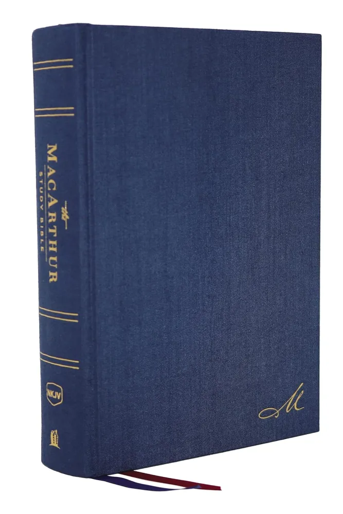 Anglais, Bible NKJV, Bible d'étude MacArthur, couv. cartonnée, tissu bleu, 2 signets - NKJV...