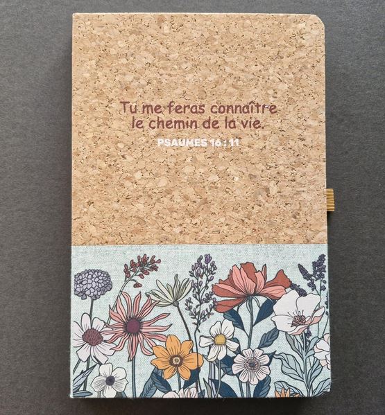 Carnet de notes Psaumes 16.11- A5 liège et toile vert clair - A5 liège et toile