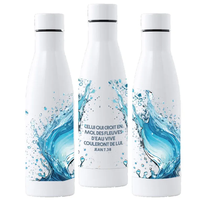 Gourde isotherme en aluminium blanc - "Celui qui croit en moi, des fleuves d'eau vive couleront...