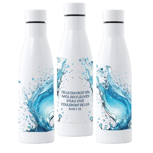 Gourde isotherme en aluminium blanc - "Celui qui croit en moi, des fleuves d'eau vive couleront...