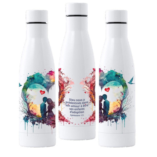 Gourde isotherme en aluminim blanc - "Dieu nous a prédestinés dans son amour à être ses enfants...