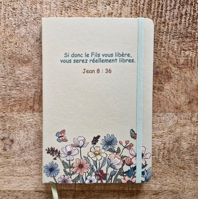 Carnet de notes Jean 8.36, avec élastique, vert clair