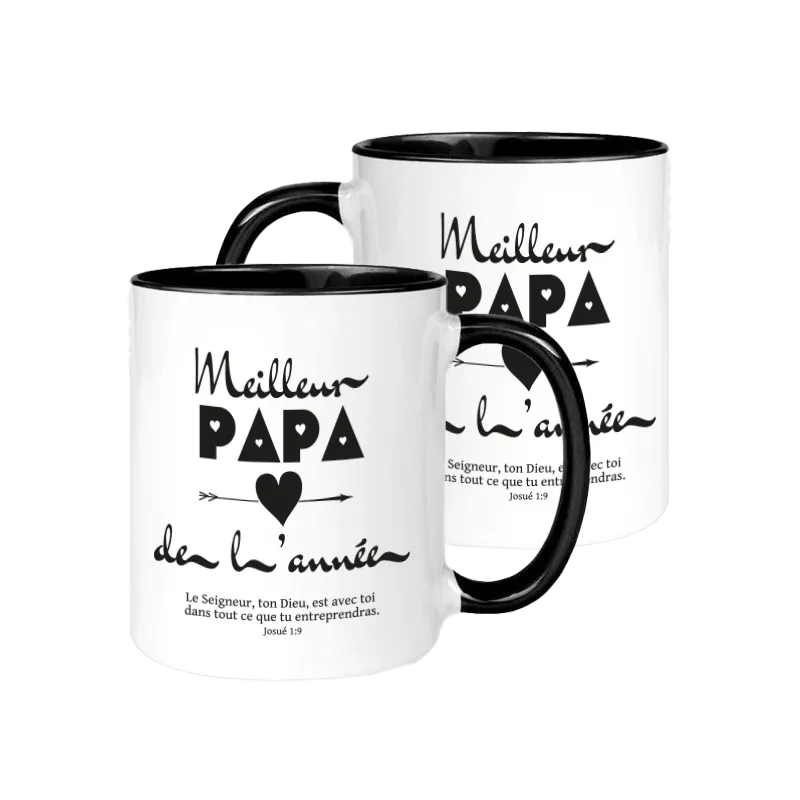Mug bicolore noir/blanc, Meilleur Papa de l'année - "Le Seigneur, ton Dieu, est avec toi dans...