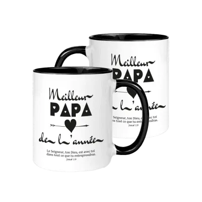 Mug bicolore noir/blanc, Meilleur Papa de l'année - "Le Seigneur, ton Dieu, est avec toi dans...