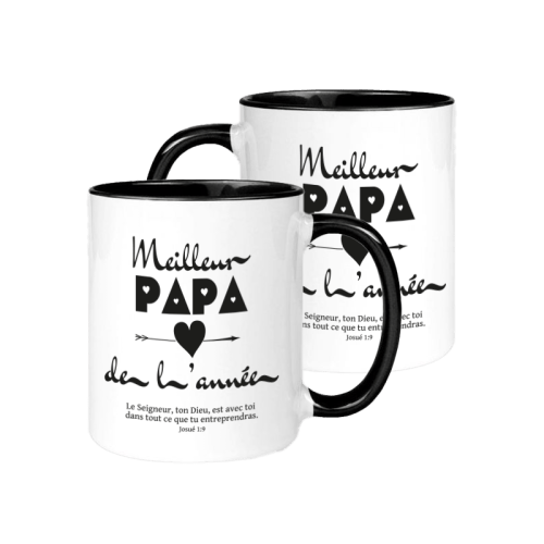 Mug bicolore noir/blanc, Meilleur Papa de l'année - "Le Seigneur, ton Dieu, est avec toi dans...