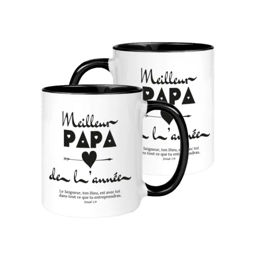 Mug bicolore noir/blanc, Meilleur Papa de l'année - "Le Seigneur, ton Dieu, est avec toi dans...