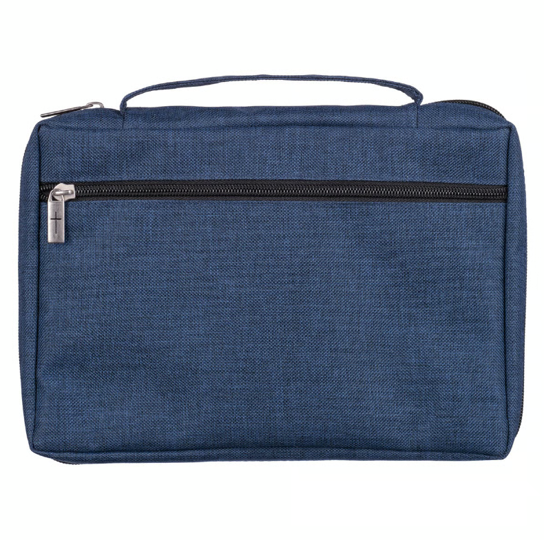 Pochette pour Bible bleu en tissu avec Ichtus - taille S