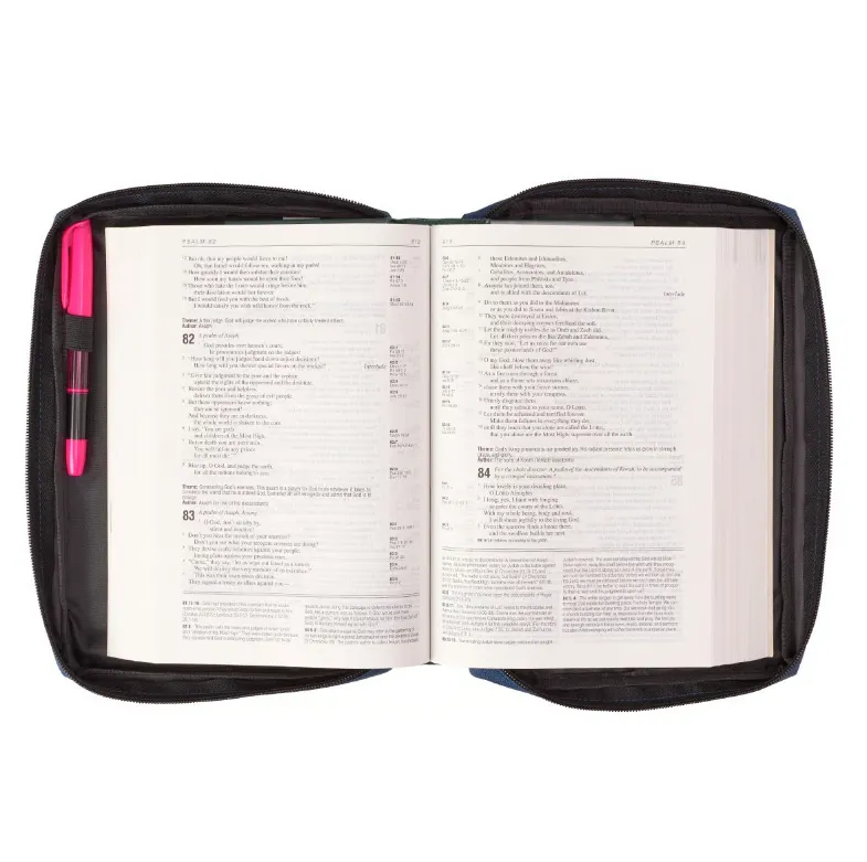 Pochette pour Bible bleu en tissu avec Ichtus - taille S