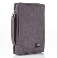 Pochette de Bible grise en tissu avec Ichtus - taille S