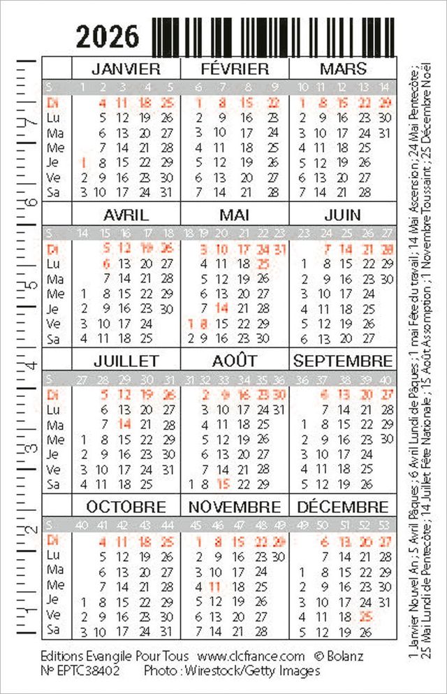 Calendrier format carte de crédit - Motif Paysage (Galates 5.1)