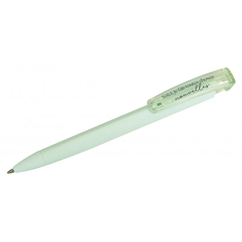 Stylo à bille vert "Voici je fais toutes choses nouvelles"