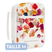 Pochette Bible M « Jésus est le chemin » blanche/fleurs