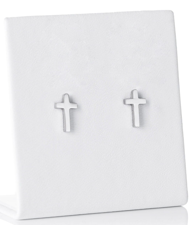 Boucles d'oreille Croix argentée - en acier inoxydable