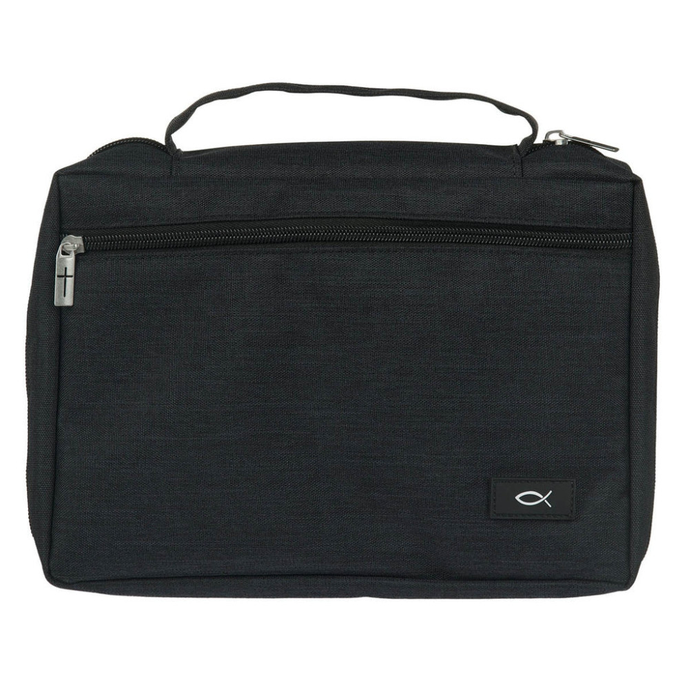Pochette Bible, taille S, toile noire et ichthus