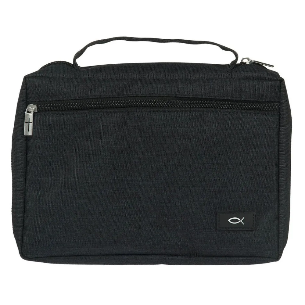 Pochette Bible, taille S, toile noire et ichthus
