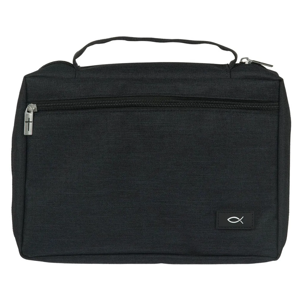 Pochette Bible, taille S, toile noire et ichthus